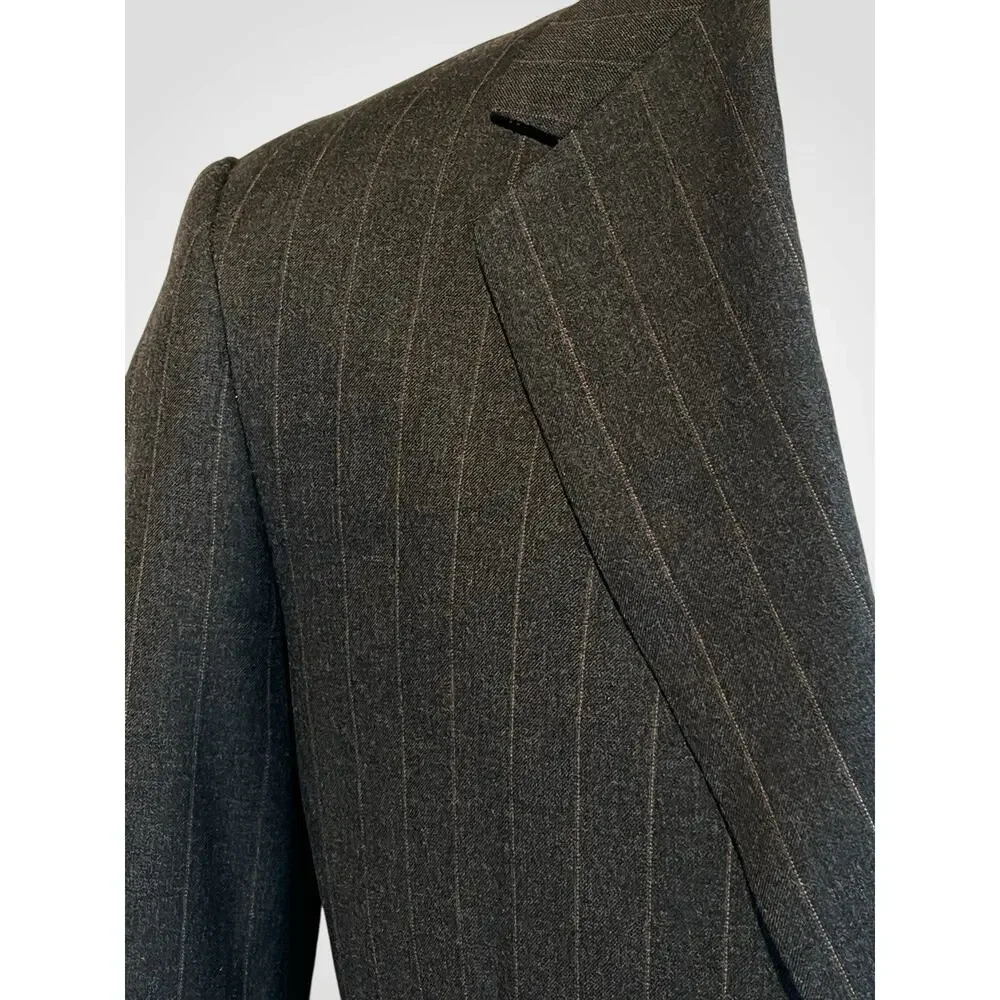 Vtg Oxxford Suit 44L 39x29 Gray-Black Subtle Red Stripe 1/4 Lined High Rise